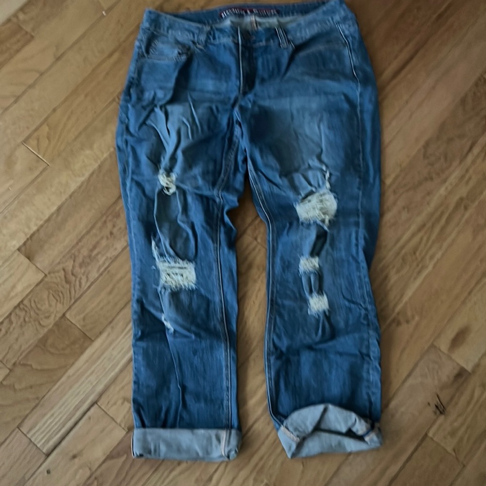 Brand new boyfriend ripped ankle cuff jeans size 16.
